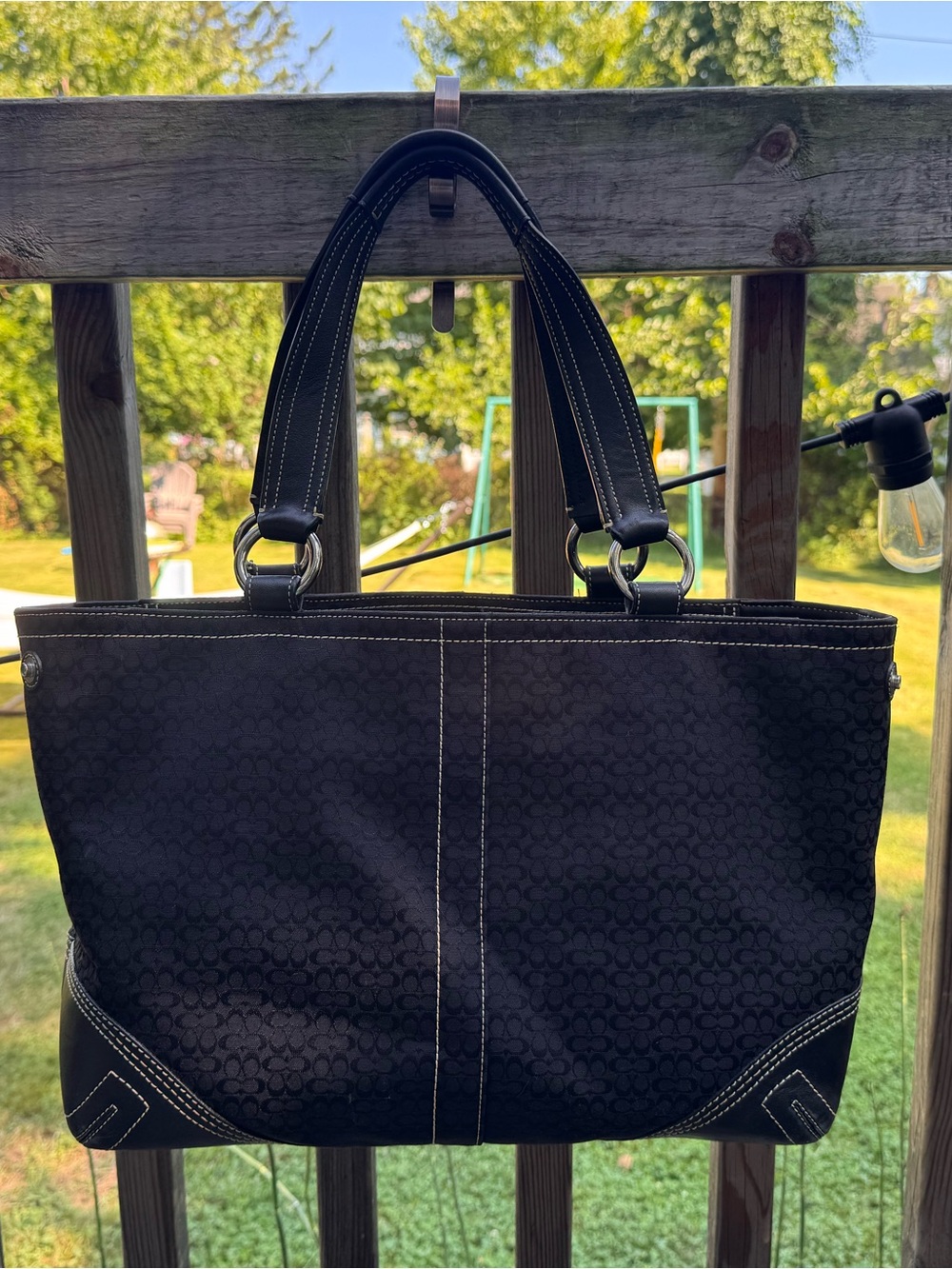 Coach Black VTG Y2K Signature Jacquard fabric & leather Tote, Satchel BAG - Picture 10 of 13